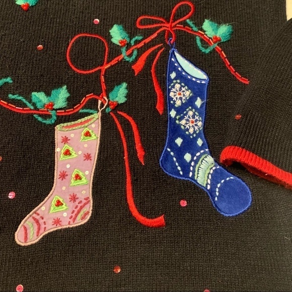 Karen Scott Sport Beaded & Appliquéd Christmas Stocking Sweater size Med… - Picture 4 of 10